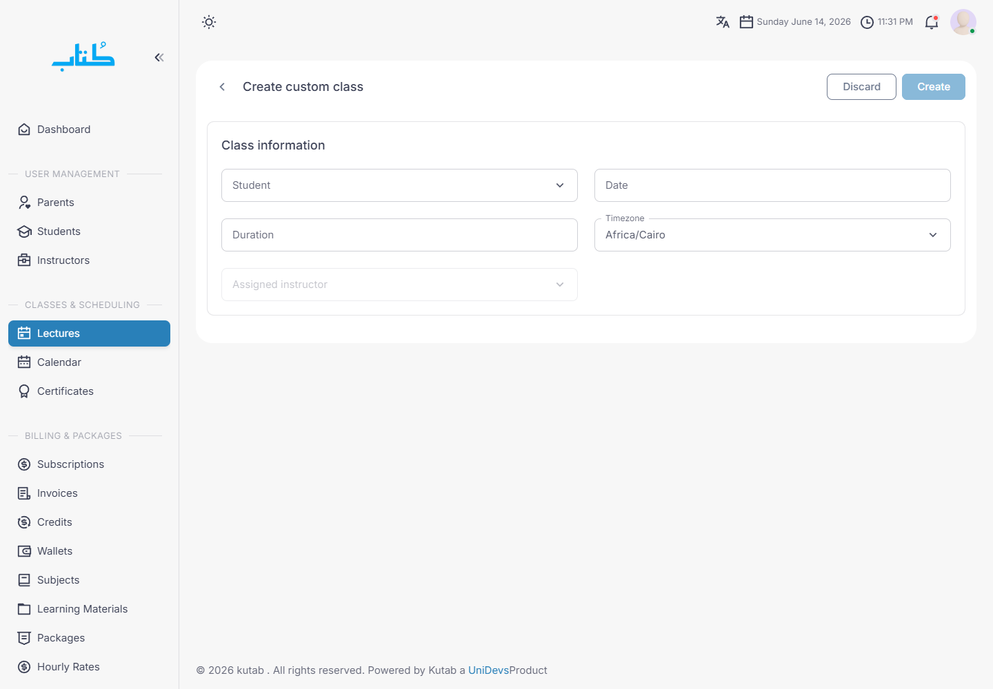 Create custom class form