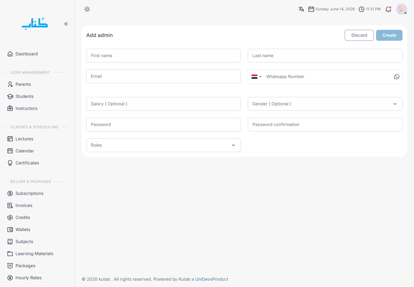 Create admin account form