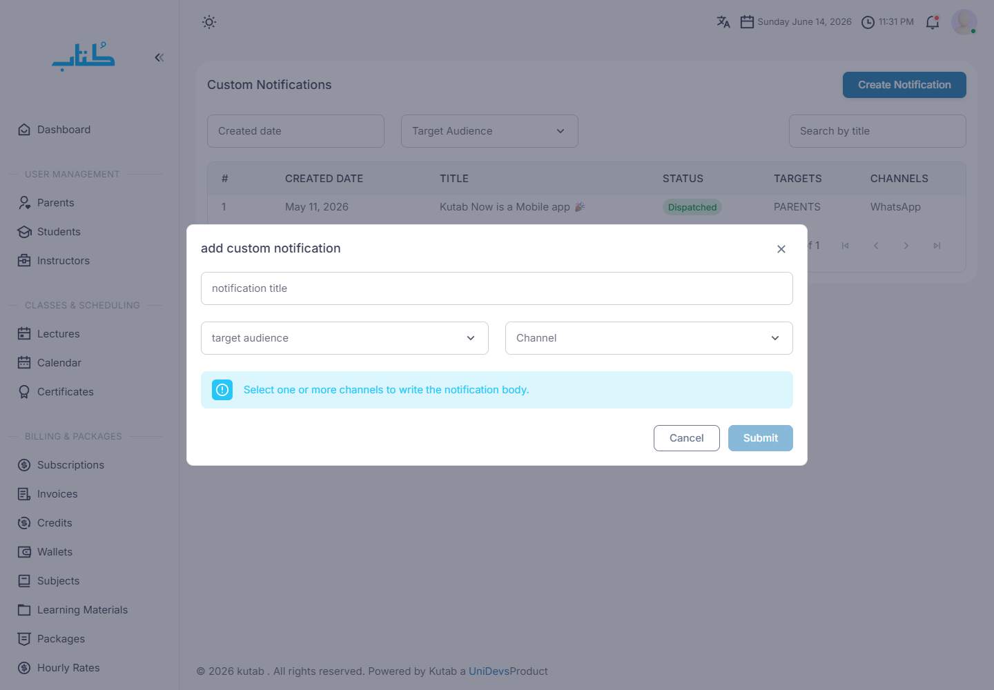 Create custom notification dialog